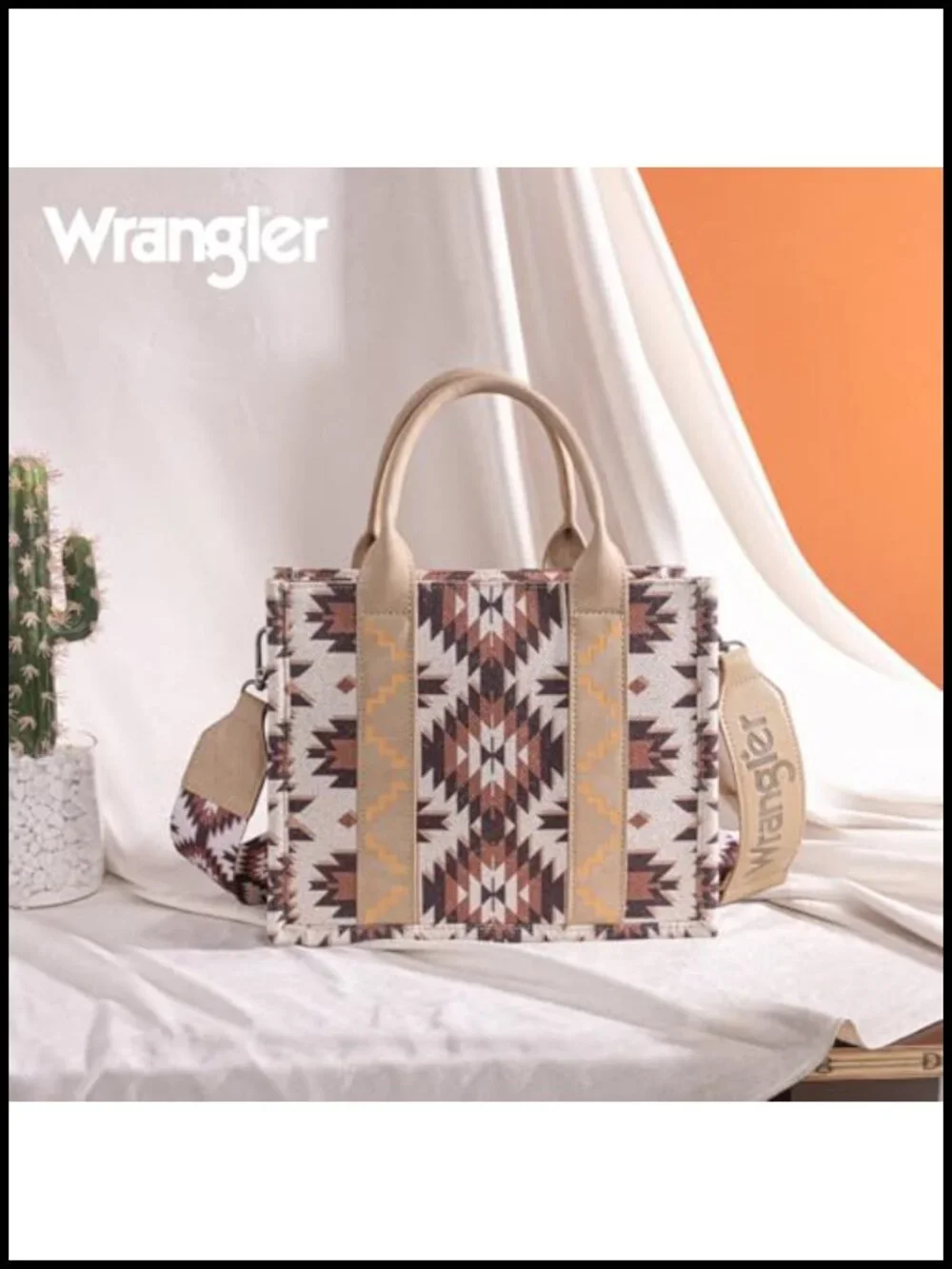 Boho Aztec Tote Bag with Leather Handles, Top Zipper Closure, Adjustable Guitar